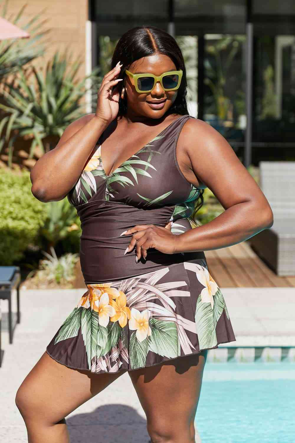 Marina West Swim Dress Aloha Brown - Full Size Clear Waters Swim Dress