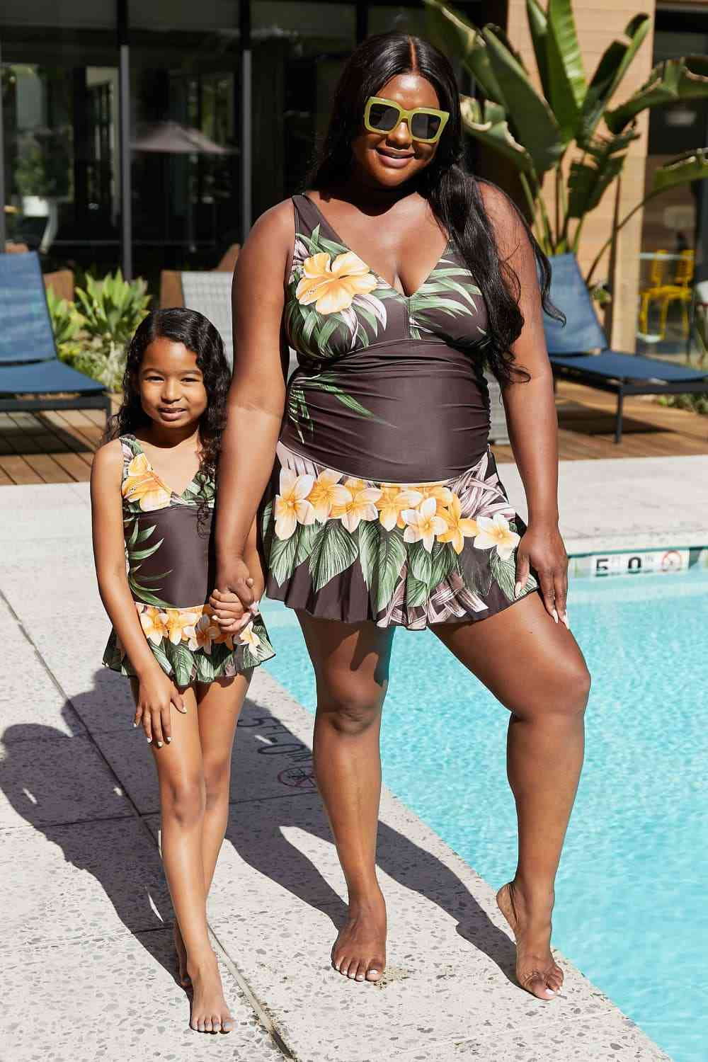 Marina West Swim Dress Aloha Brown - Full Size Clear Waters Swim Dress