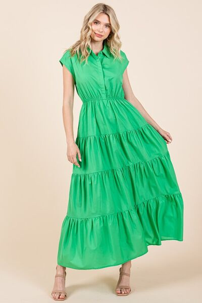 Mittoshop Button up Collared Tiered Maxi Shirt Dress