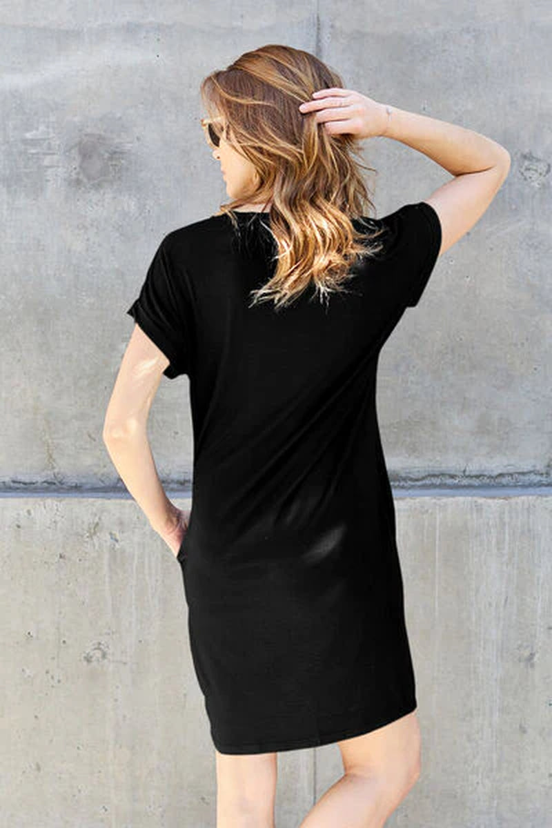 Basic Bae Bamboo Full Size round Neck Short Sleeve Dress with Pockets