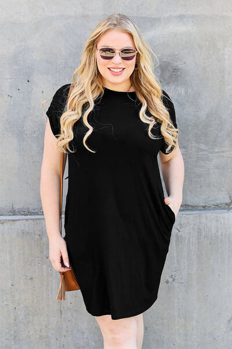 Basic Bae Bamboo Full Size round Neck Short Sleeve Dress with Pockets