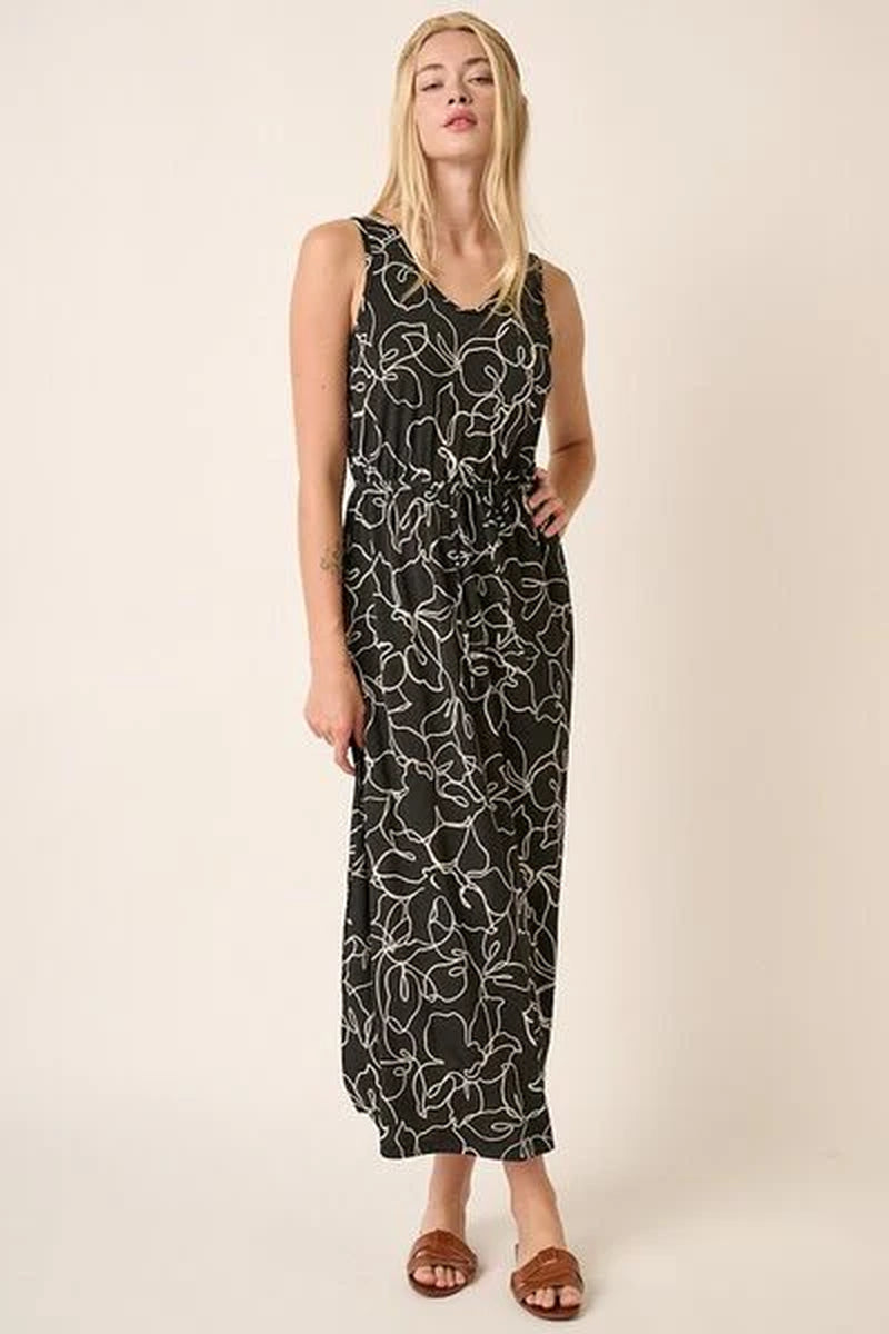 Mittoshop Side Slit Flower Print V-Neck Sleeveless Dress