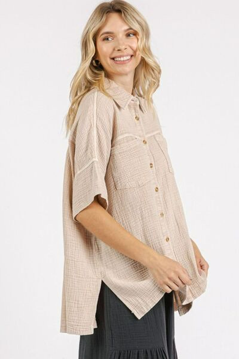 Mittoshop Mineral Wash Gauze Oversized Short Sleeve Shirt